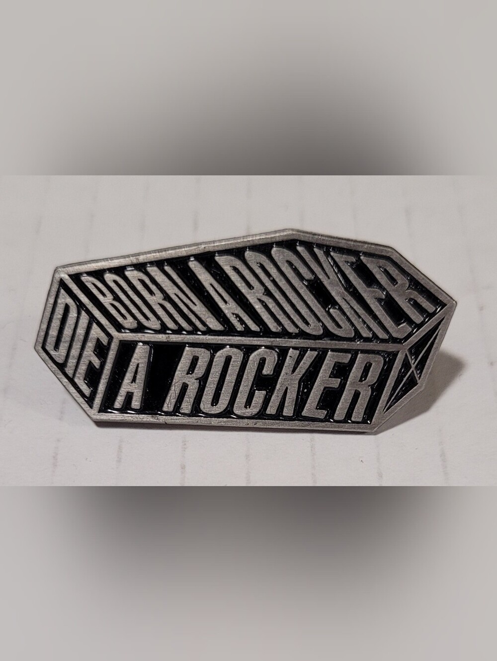 Sourpuss Enamel Coffin Pin   ~ Born A Rocker